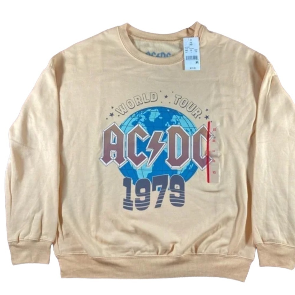 Ac/dc Womens long sleeve graphic lightweight sweatshirt yellow nwt size XS - Picture 2 of 4